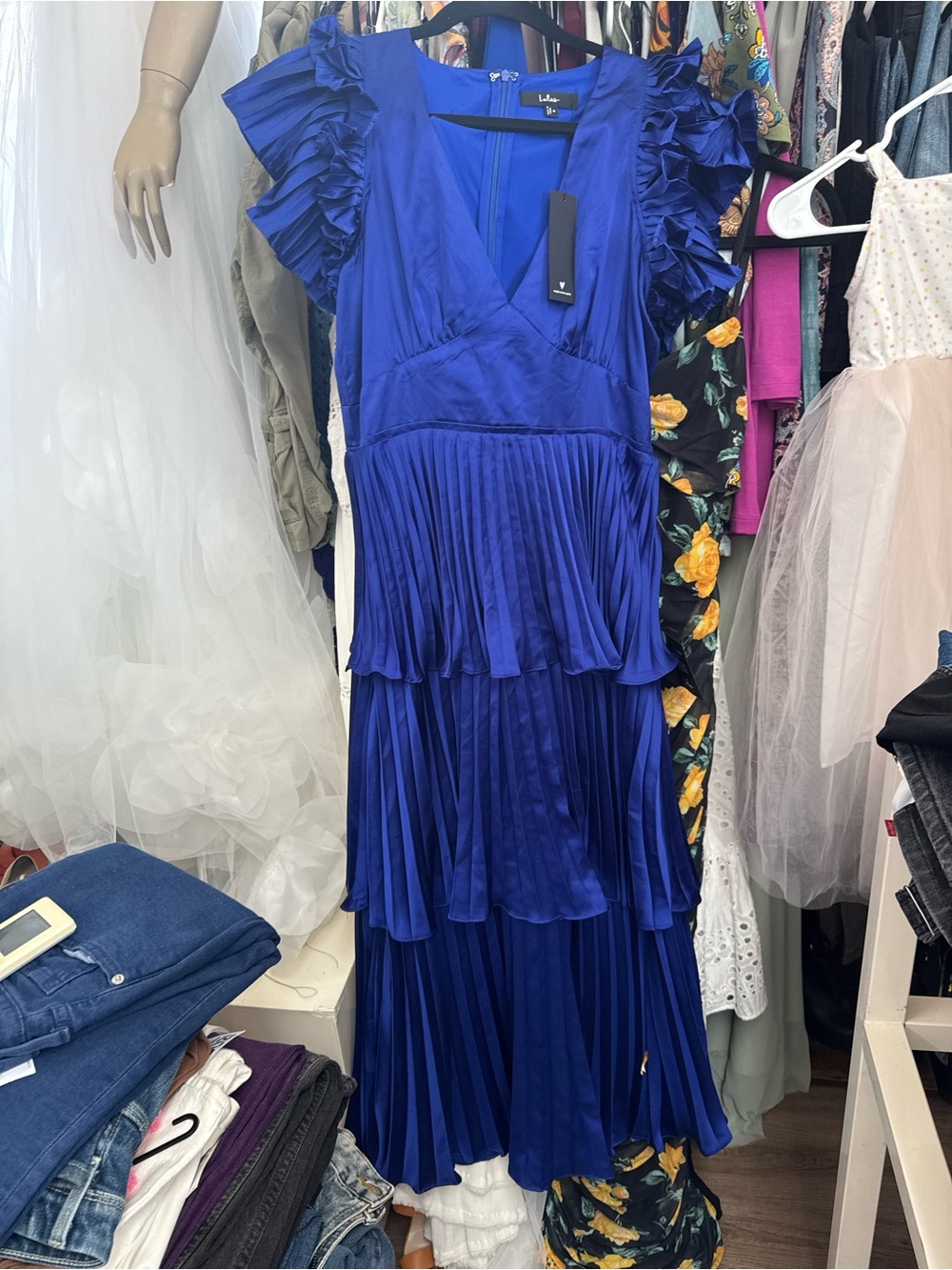 Lulu's Cobalt Blue Tiered Pleated Maxi Dress